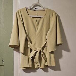 Elegant Cream Women's Blouse with Waist Tie